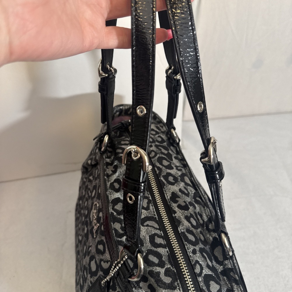 Coach Metallic Ocelot Leopard Animal Print Silver Black Satchel Vintage 14289 - Picture 4 of 13